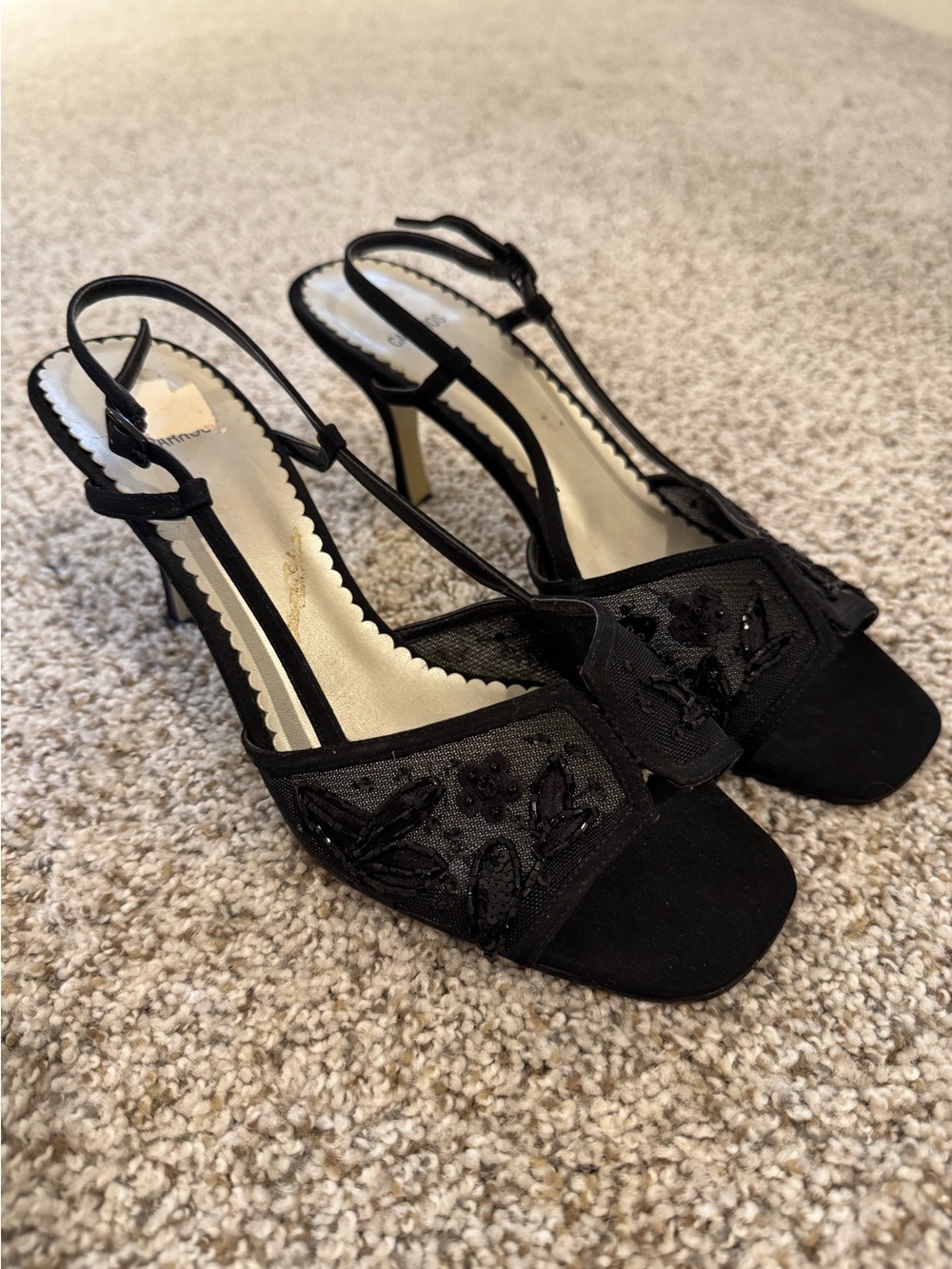 Vintage Caparros Y2K Dainty Embellished Slingback Kitten Heel Sandals Size 10